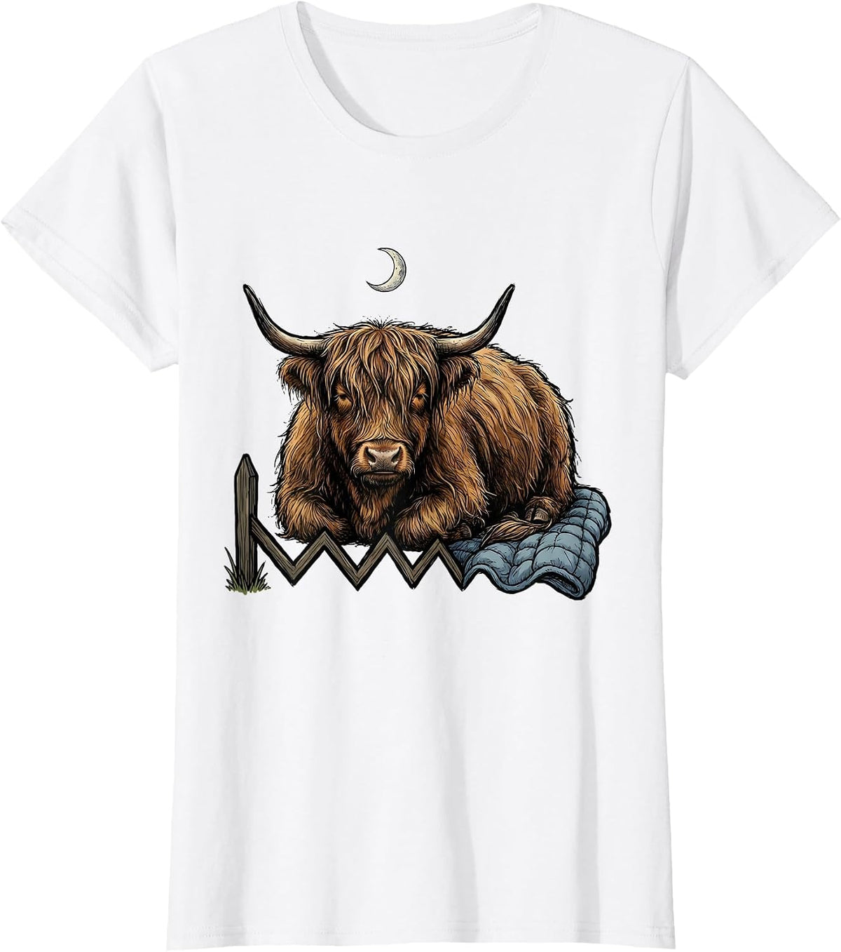 Sleeping Highland Cow Cozy Farm Animal Humor T-Shirt - White
