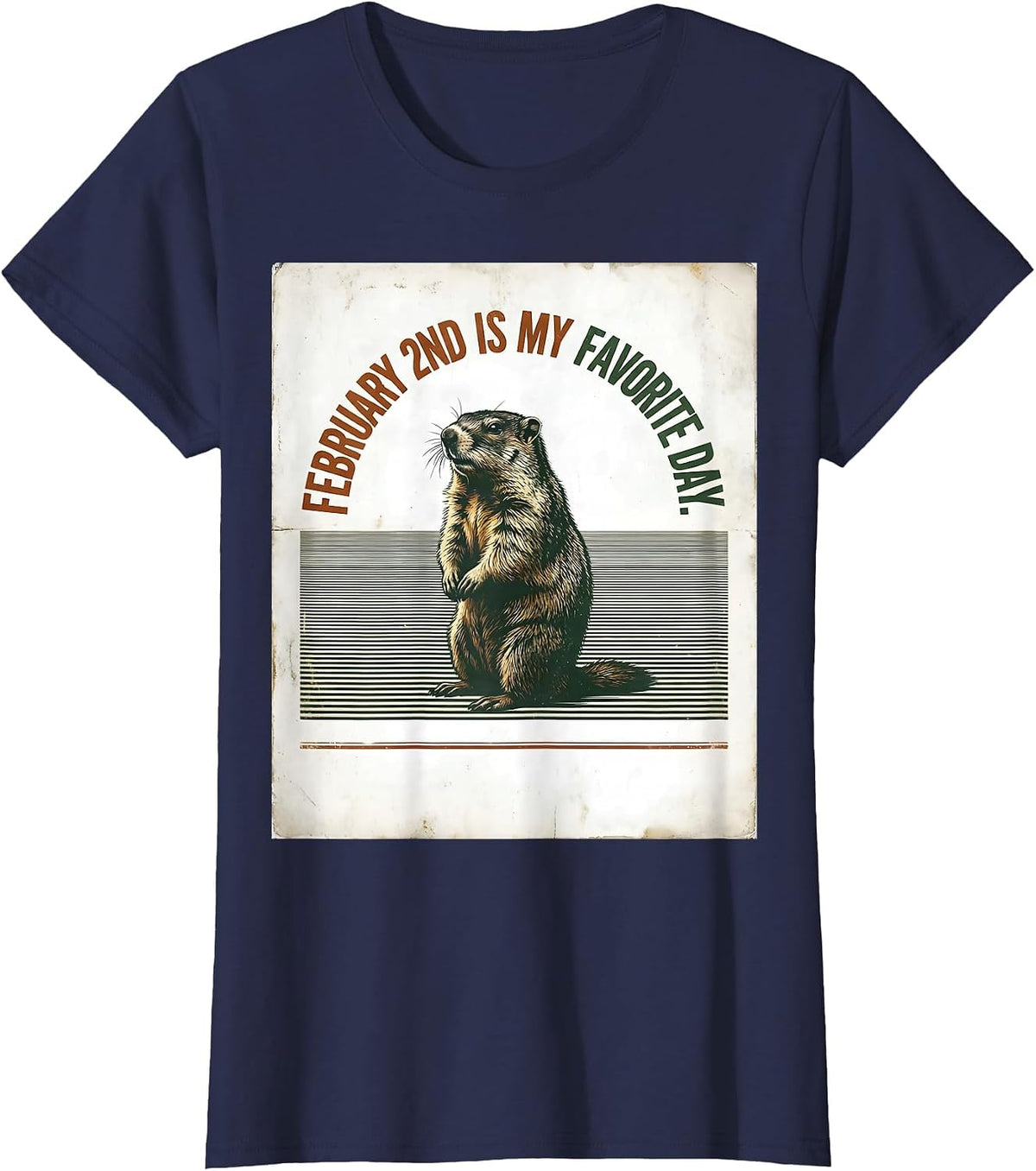Women's February 2nd Is My Favorite Day Vintage Funny Groundhog Day T-Shirt - Navy Blue