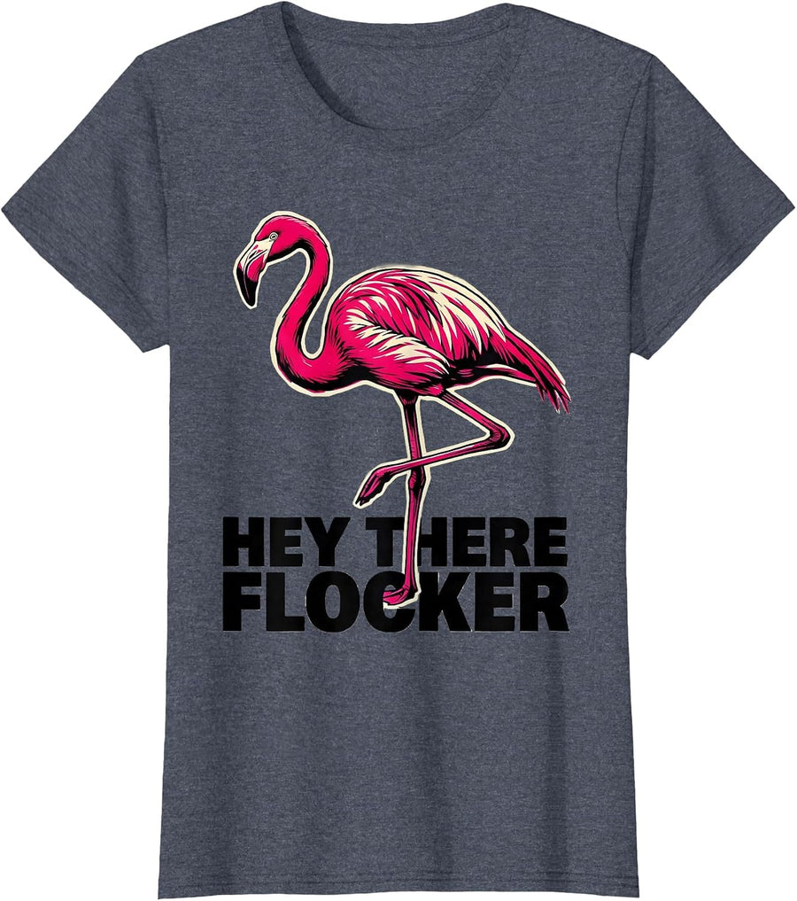 Hey There, Flocker Funny Flamingo Lover Novelty Gift T-Shirt, Women, Heather Blue, 3X-Large - As Pictured