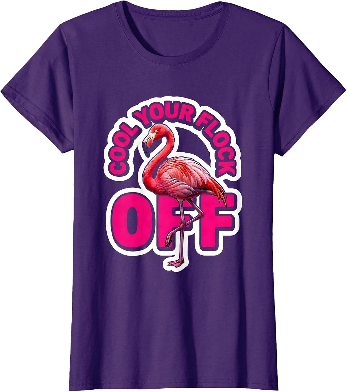 Women's Cool Your Flock Off Funny Flamingo Novelty Bird Lover Gift T-Shirt - Purple