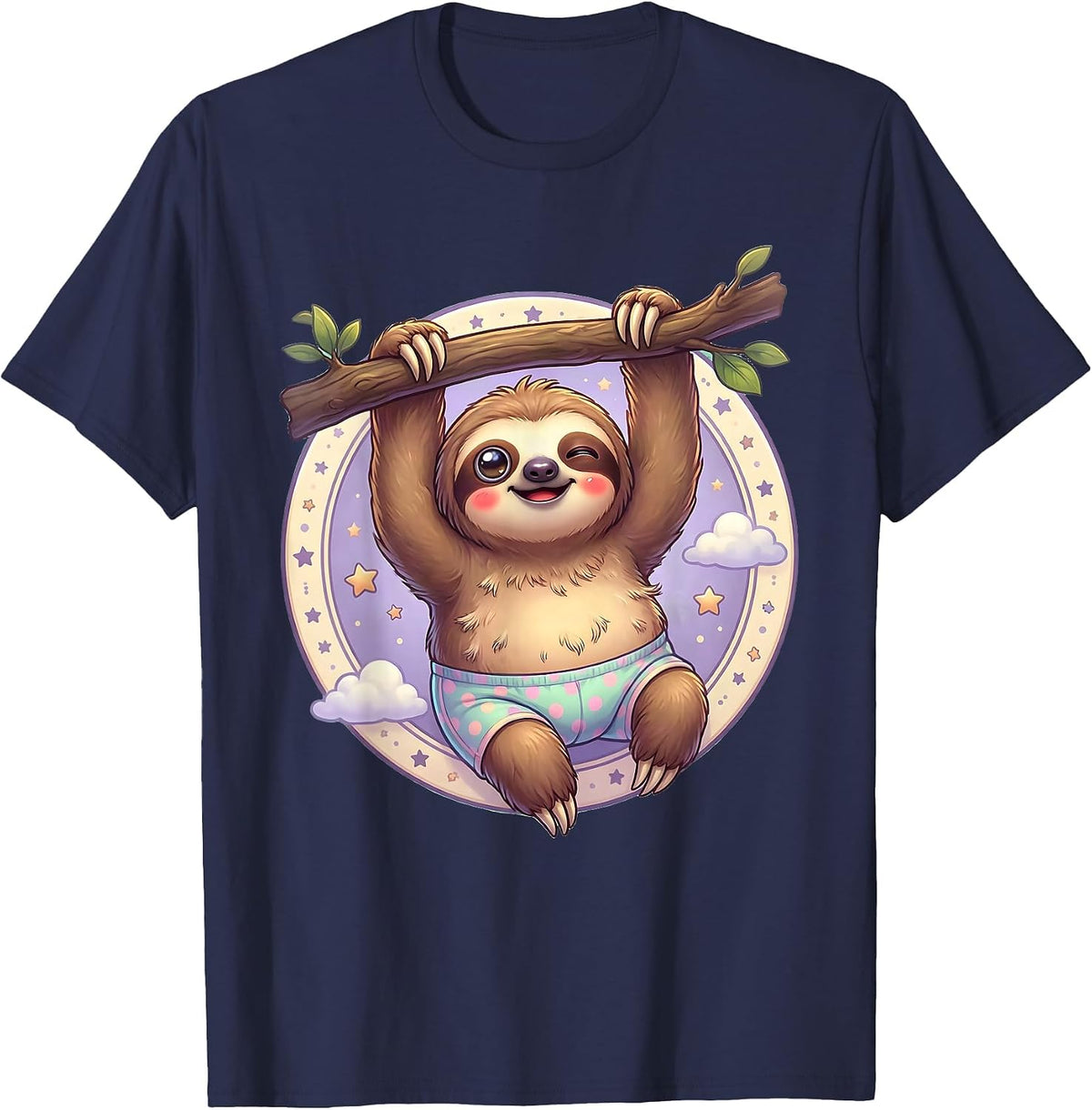 Men's Lazy Sloth Hanging in Underwear Funny Graphic T-Shirt - Navy Blue