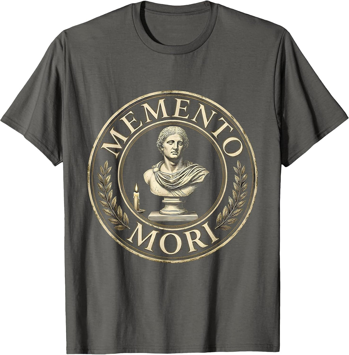 Memento Mori Stoic Philosophy Latin Quote Emblem T-Shirt - Asphalt Grey