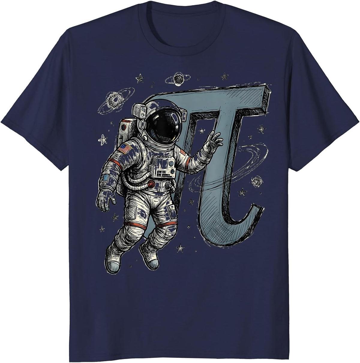 Math Teacher Astronaut Pi Symbol Space Design T-Shirt - Navy Blue