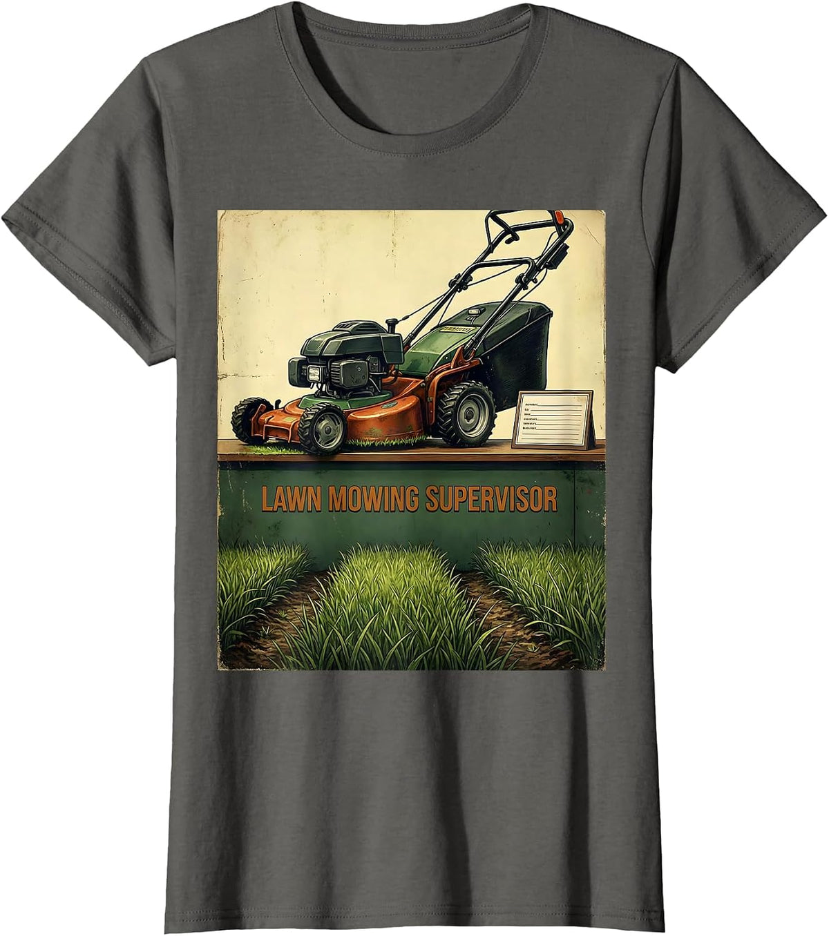 Women's Lawn Mowing Supervisor Vintage Funny Dad Gift T-Shirt - Asphalt Grey