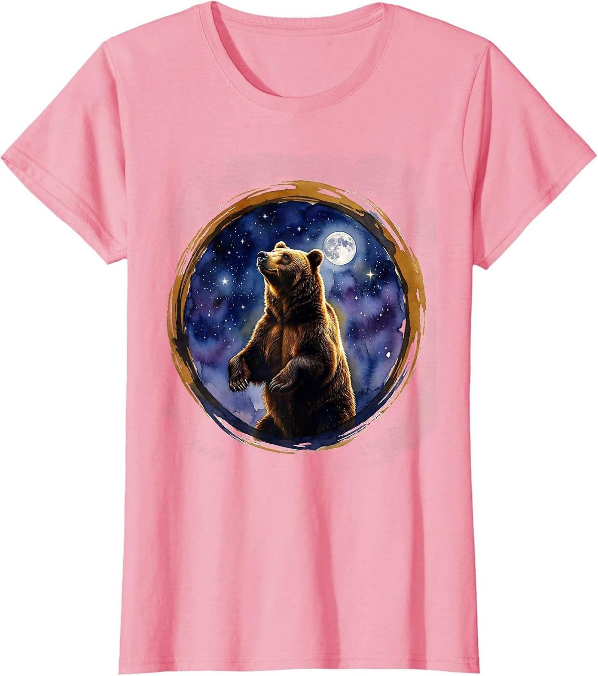 Women's Faith Over Fear Bear Under Starry Sky Graphic T-Shirt - Pink