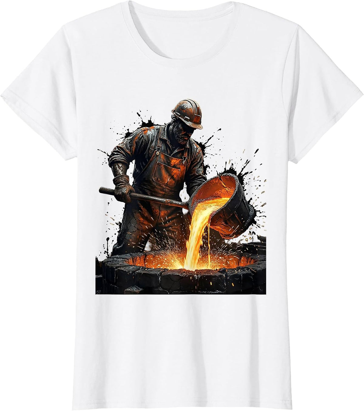 Steelworker Molten Iron Pour Forge Illustration T-Shirt - White