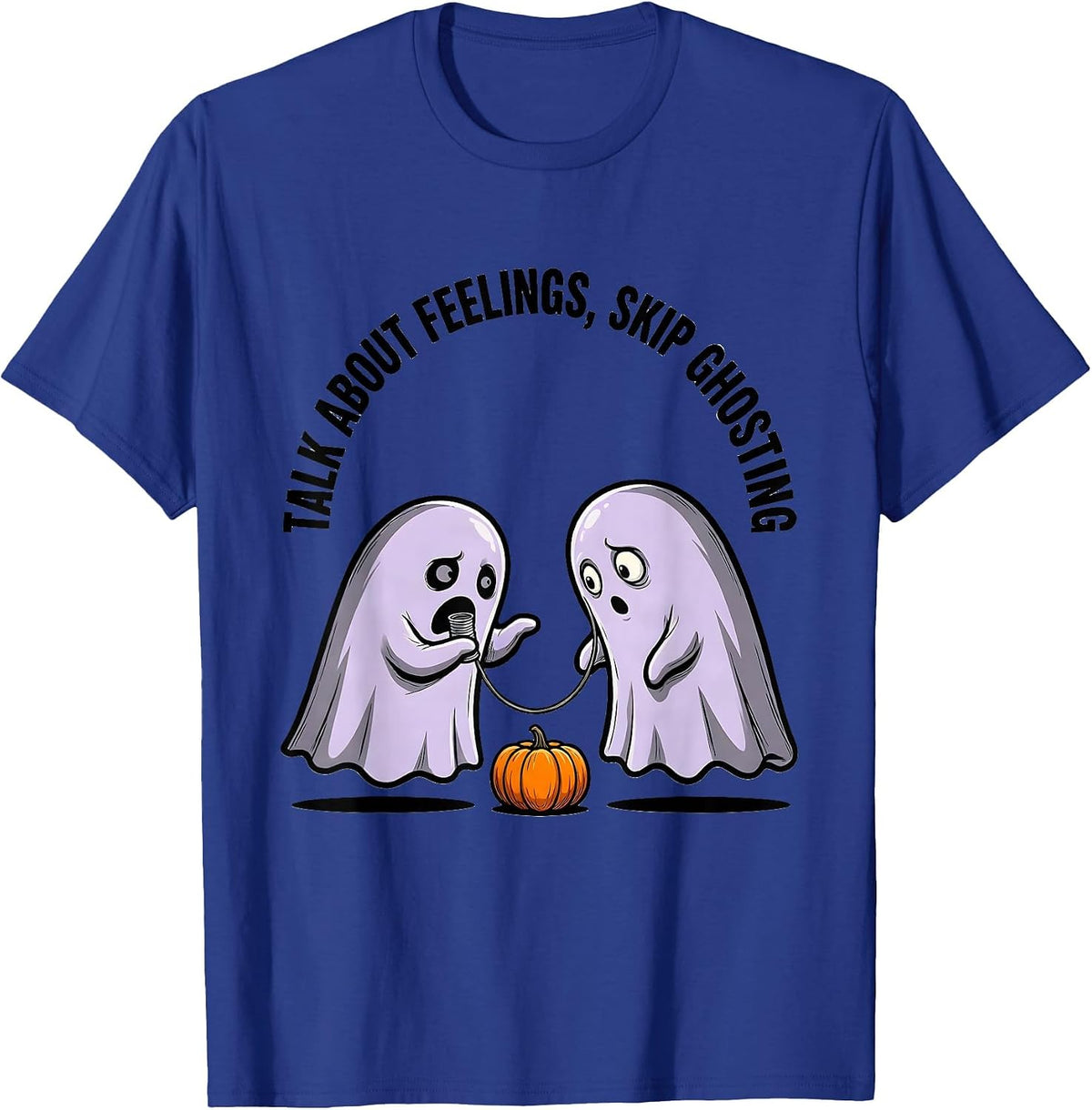 Men's Talk About Feelings Skip Ghosting Cartoon Ghost Mental T-Shirt - Royal Blue
