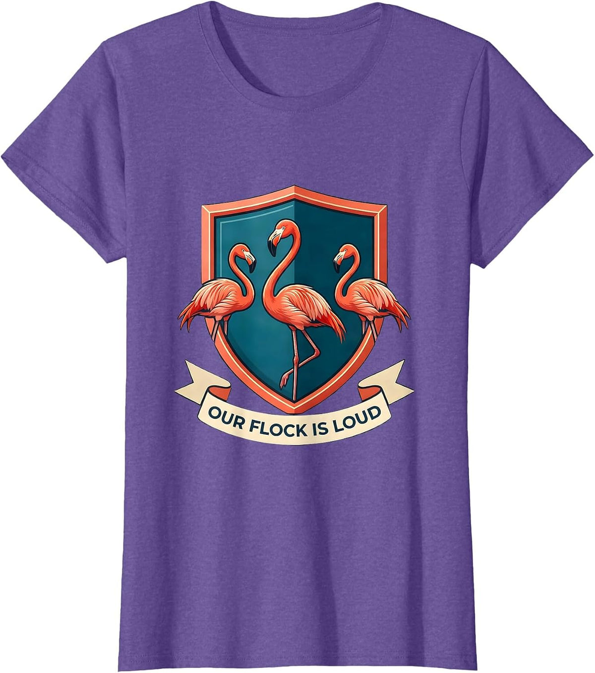 Our Flock Is Loud Flamingo Humor Matching Family Vacation T-Shirt - Purple Heather