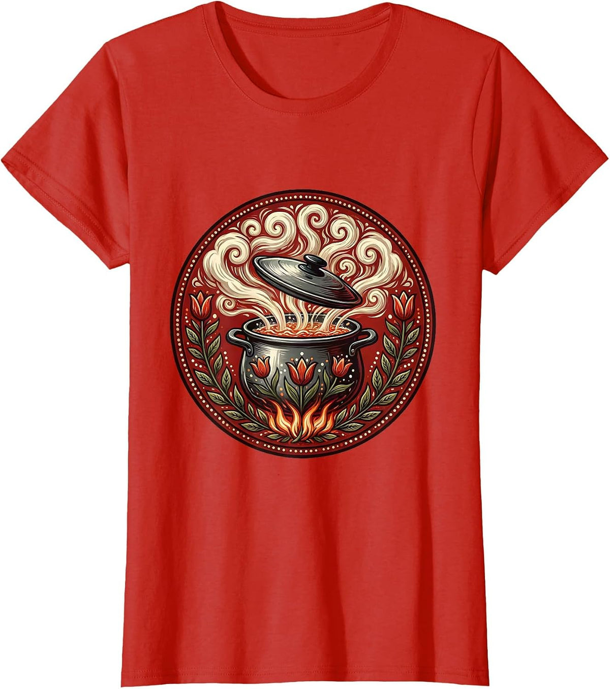 Boiling Over Chef Pot Steam Illustration T-Shirt - Red