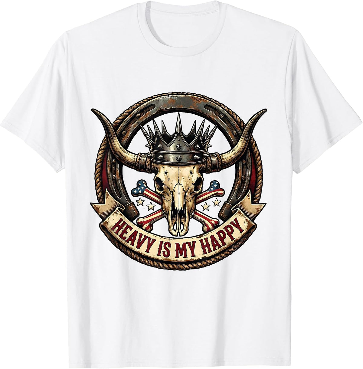 Men's Heavy Is My Happy Heavy Metal Music Design T-Shirt - White