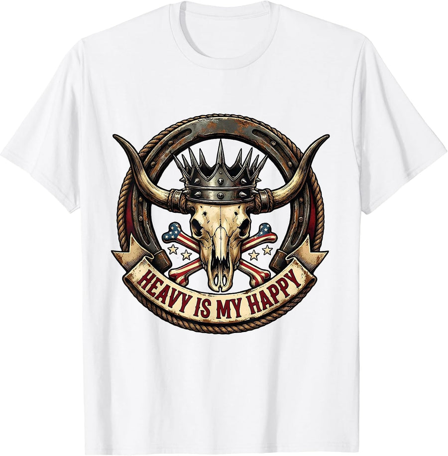 Men's Heavy Is My Happy Heavy Metal Music Design T-Shirt - White