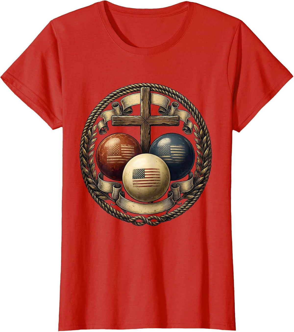 Red White and Blue Billiard Balls Graphic T-Shirt - Red