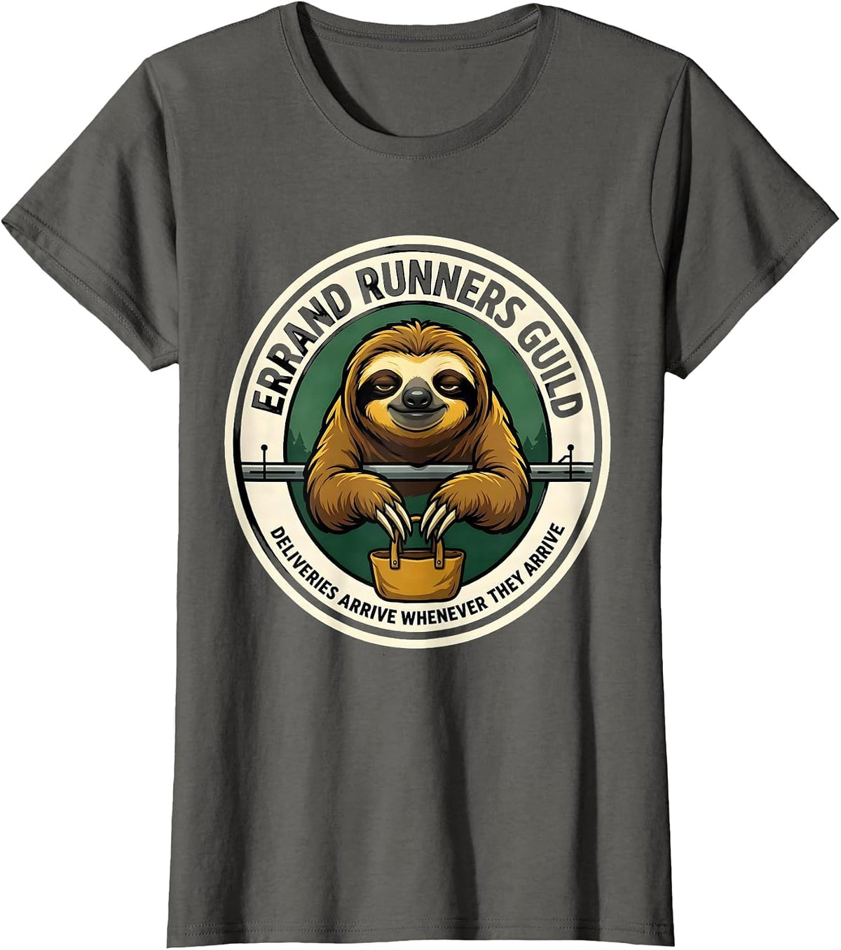 Women's Errand Runners Guild Sloth Lover Deadpan Humor T-Shirt - Asphalt Grey