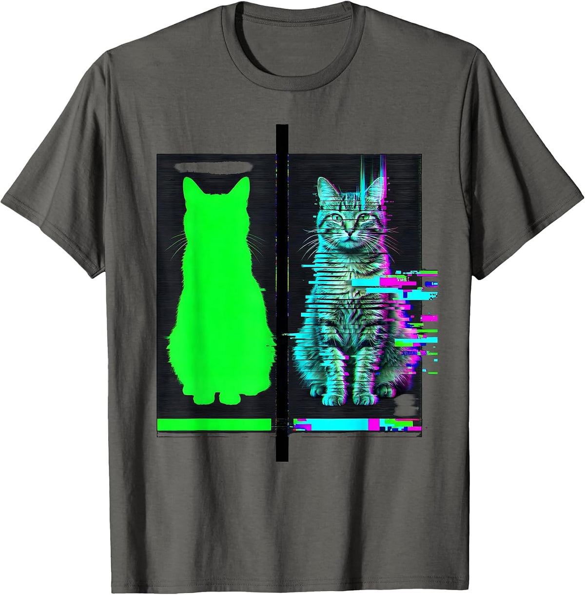 Men's Schrodingers Cat Glitch Humor Physics Nerd T-Shirt - Asphalt Grey