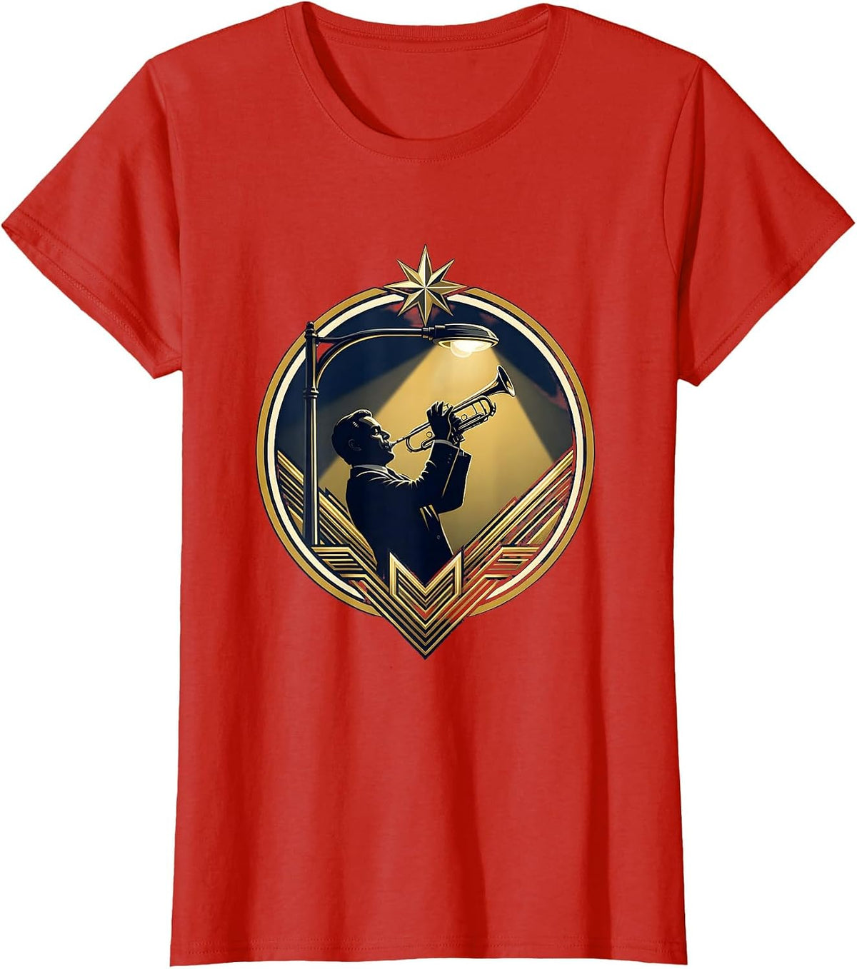 Chicago Jazz Trumpet Player Under Streetlight T-Shirt - Red