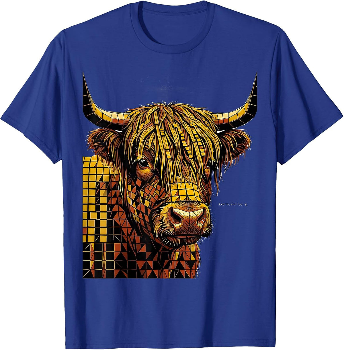 Men's Coo How's It Going Geometric Highland Cow Whimsical Humor T-Shirt - Royal Blue
