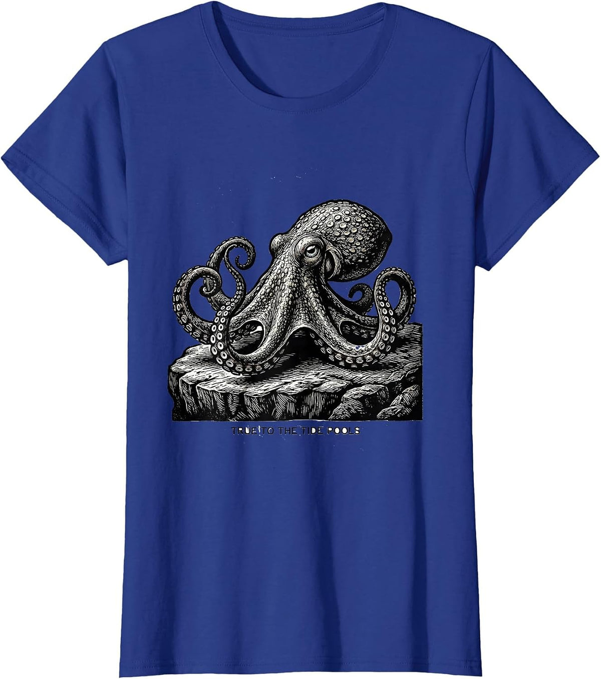 Women's True to the Tide Pools Vintage Octopus Japanese Sea Animal T-Shirt - Royal Blue