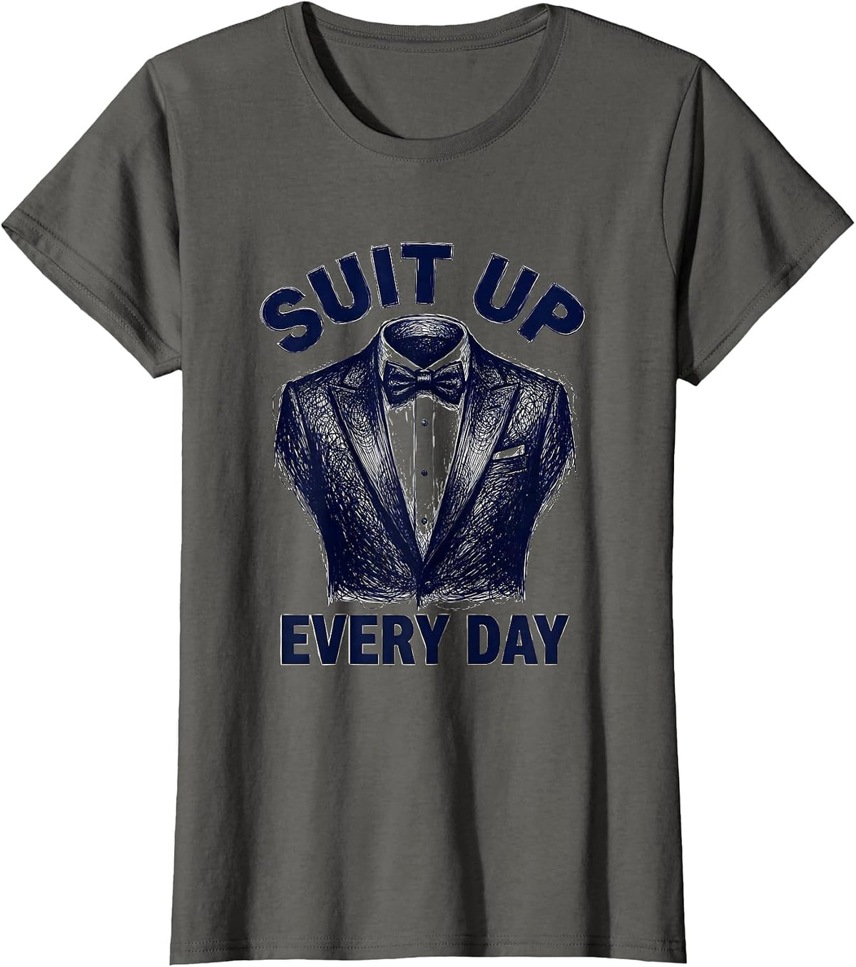 Women's Suit Up Every Day Tuxedo Graphic Design T-Shirt - Asphalt Grey