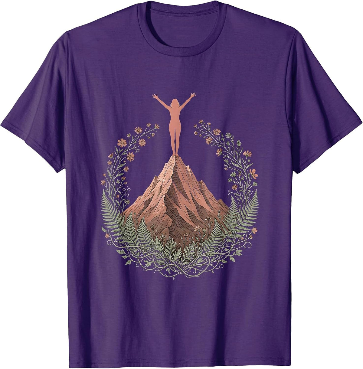 Solo Summit Climber Mountain Peak Illustration T-Shirt - Purple