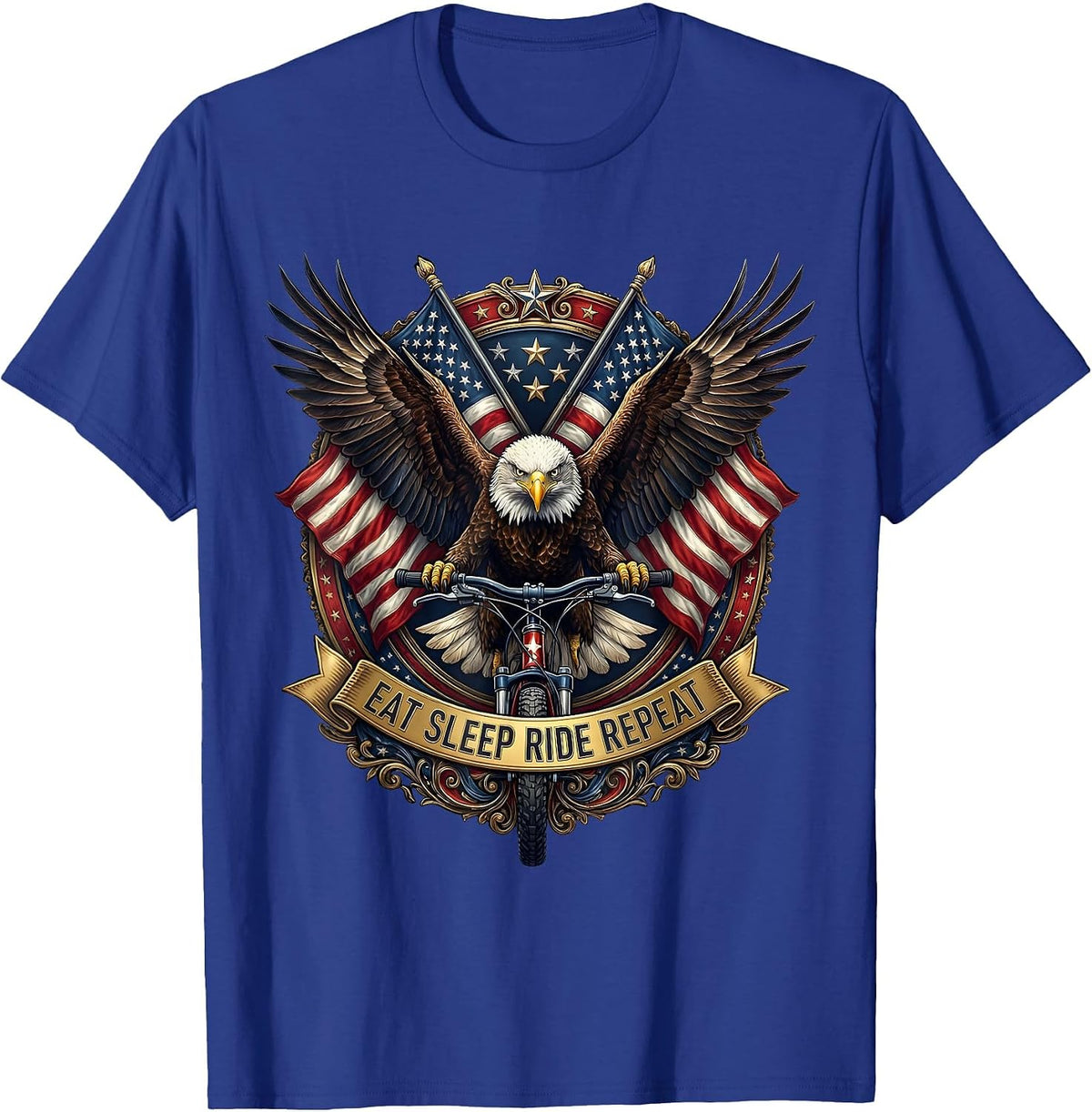 Eat Sleep Ride Repeat MTB Cycling Design T-Shirt - Royal Blue