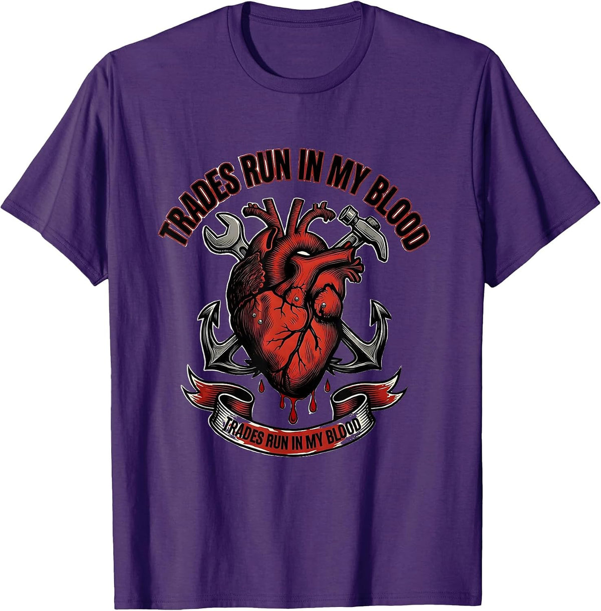 Trades Run In My Blood Blue Collar Pride Design T-Shirt - Purple