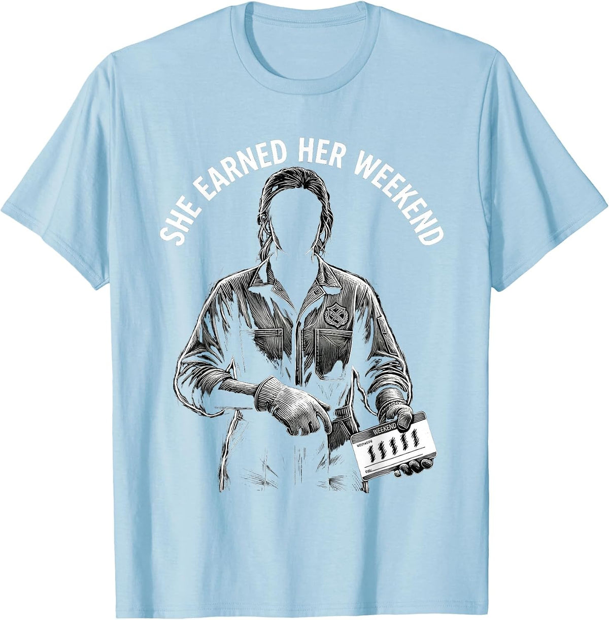 Men's She Earned Her Weekend Union Strong Labor Day Worker Pride T-Shirt - Baby Blue