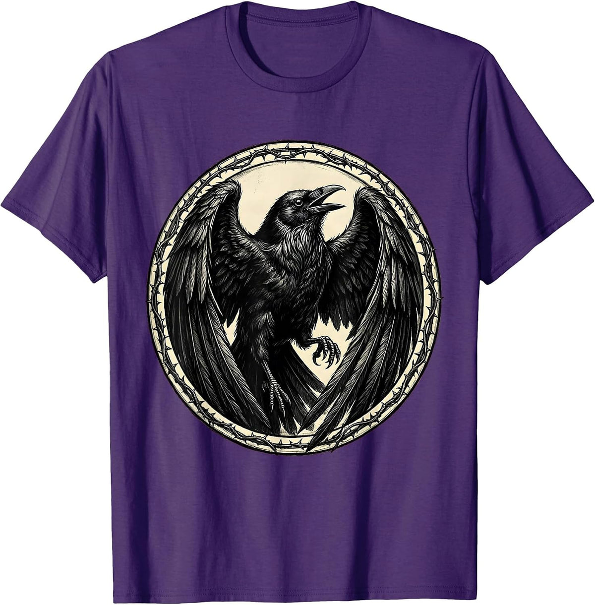 Gothic Crow Raised Talon Defiant Pose Illustration T-Shirt - Purple