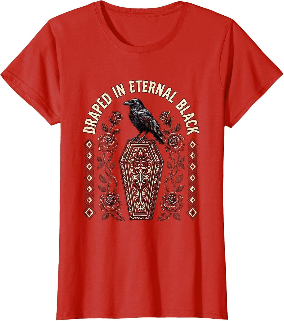 Draped in Eternal Black Goth Dark Aesthetic Design T-Shirt - Red