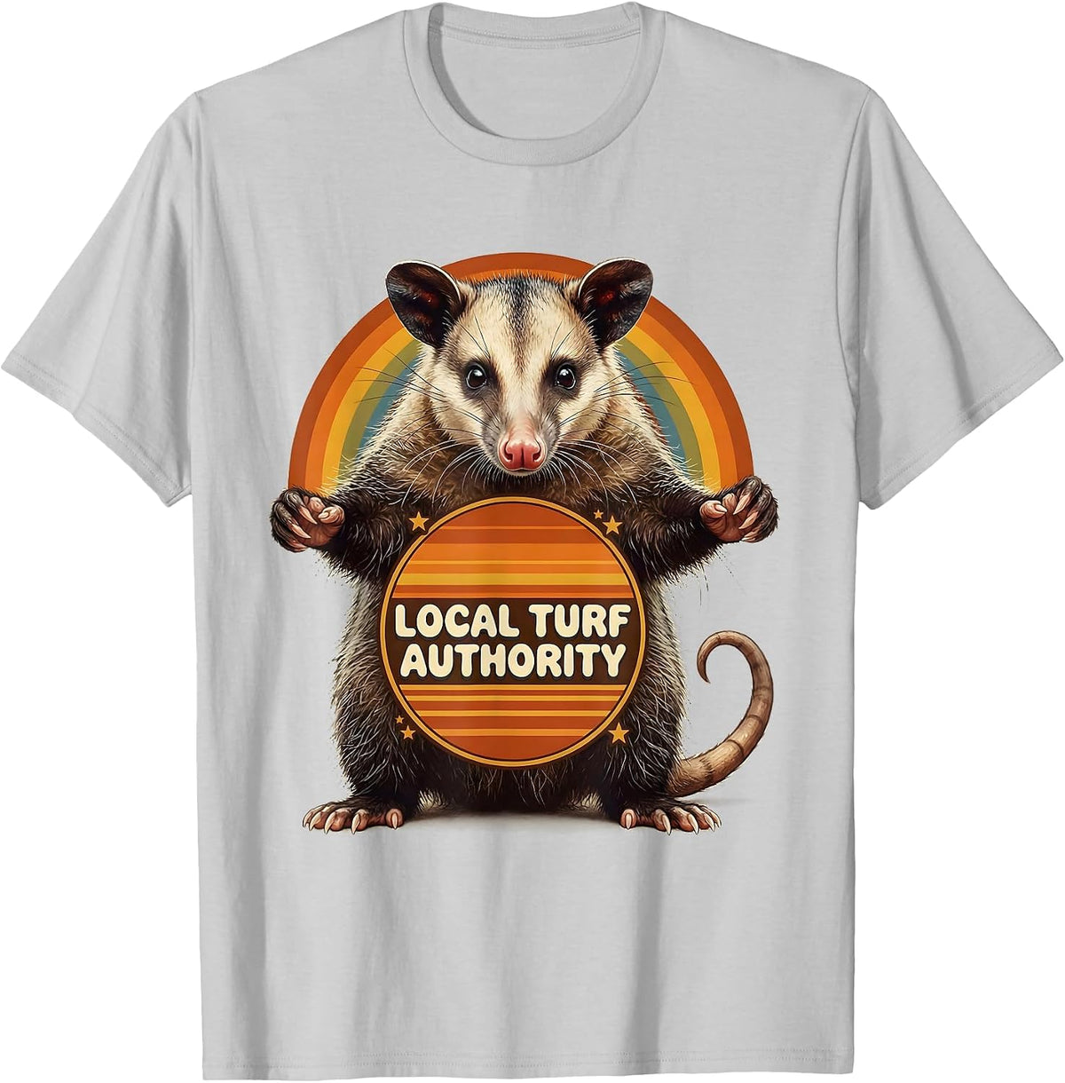 Men's Local Turf Authority Retro 70s Funny Opossum Meme Animal T-Shirt - Silver Grey