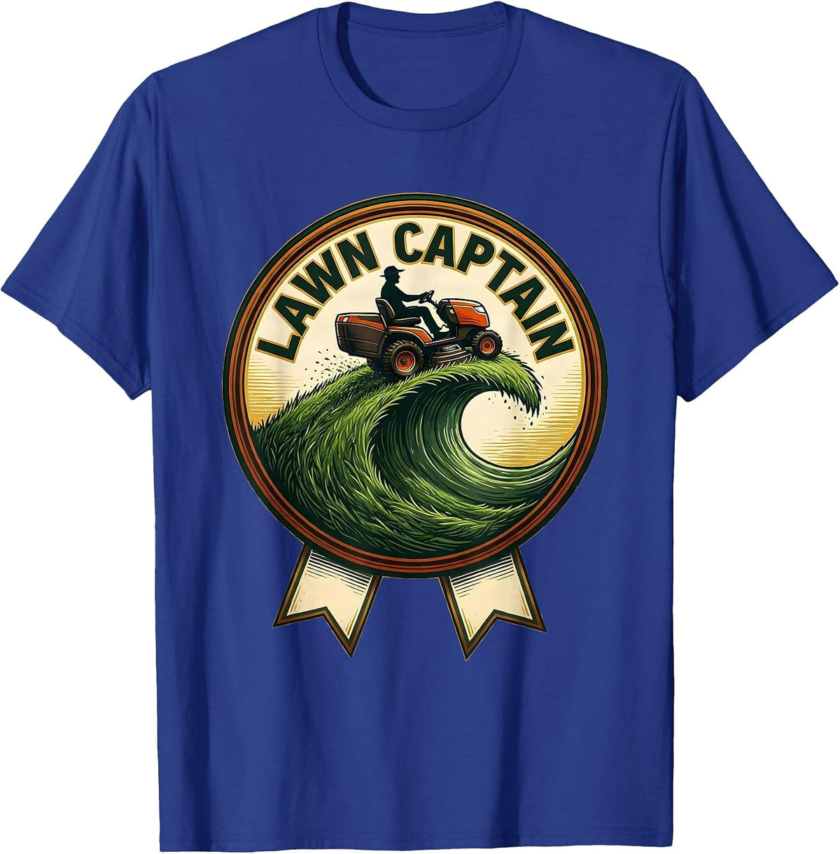 Men's Lawn Captain Funny Riding Mower Dad Gardener Gift T-Shirt - Royal Blue