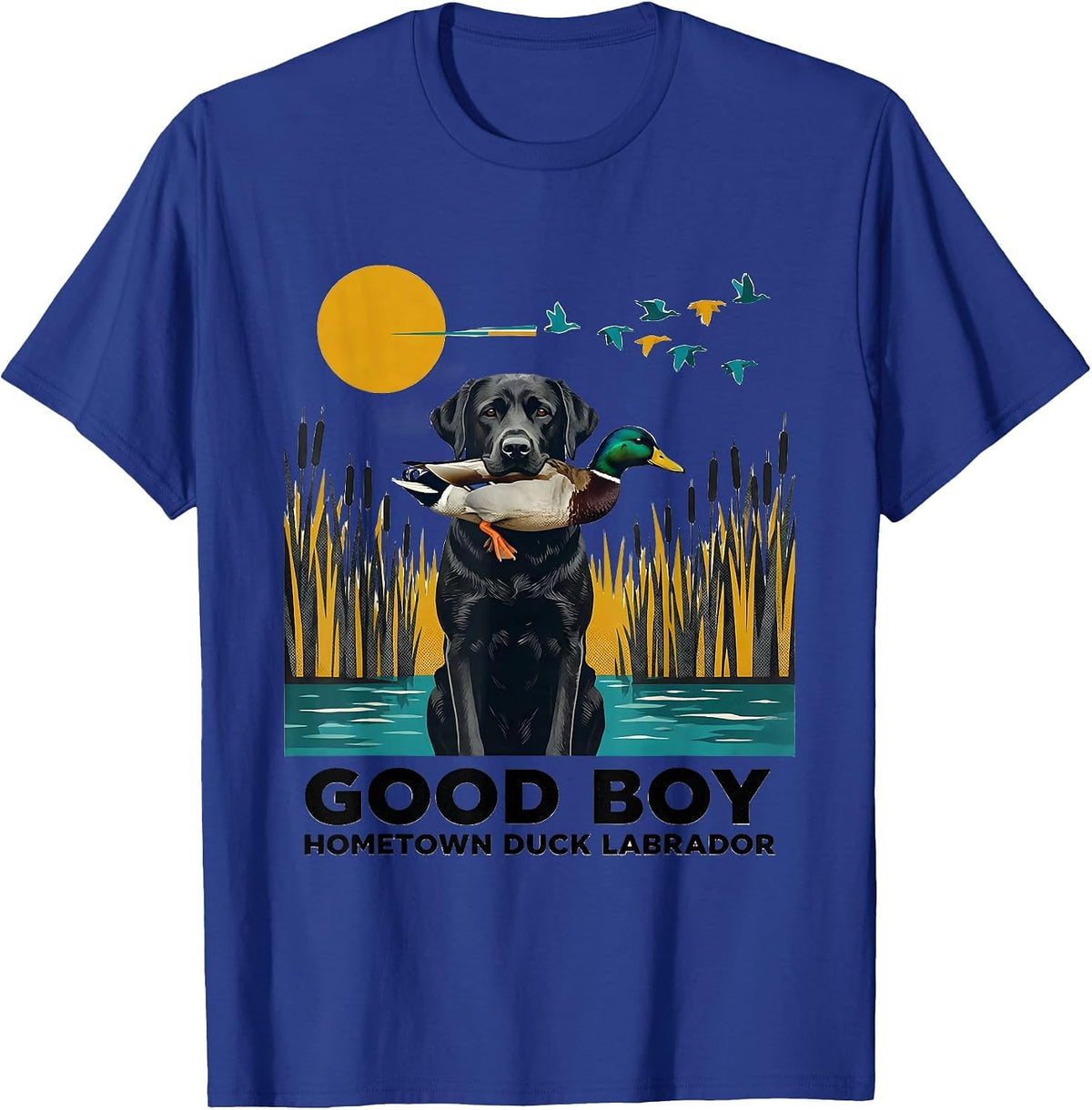Good Boy Hometown Duck Labrador Vintage Hunting Dog T-Shirt - Royal Blue