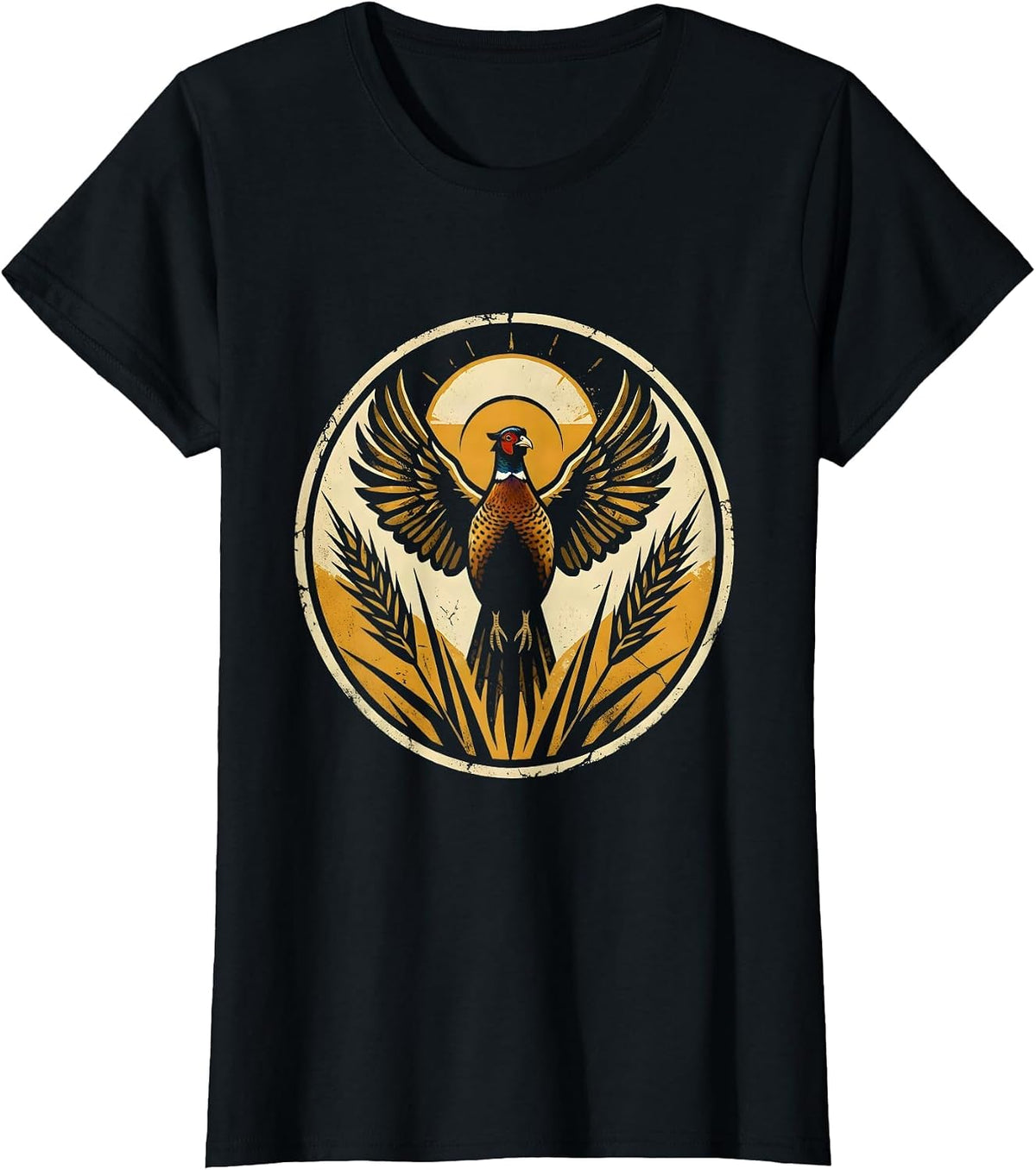 Women's Pheasant Flush Upland Bird Hunting Illustration T-Shirt - Black