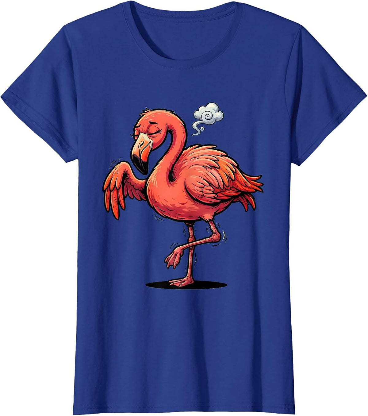 Women's Sleepy Flamingo Funny Dozing Bird Illustration T-Shirt - Royal Blue