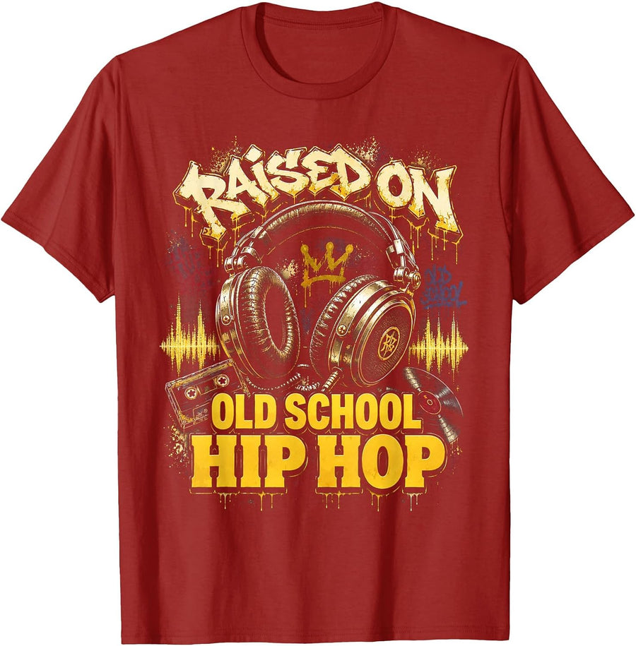 Raised On Old School Hip Hop Cassette Graffiti Rap T-Shirt, Men, Cranberry Red, Small - As Pictured