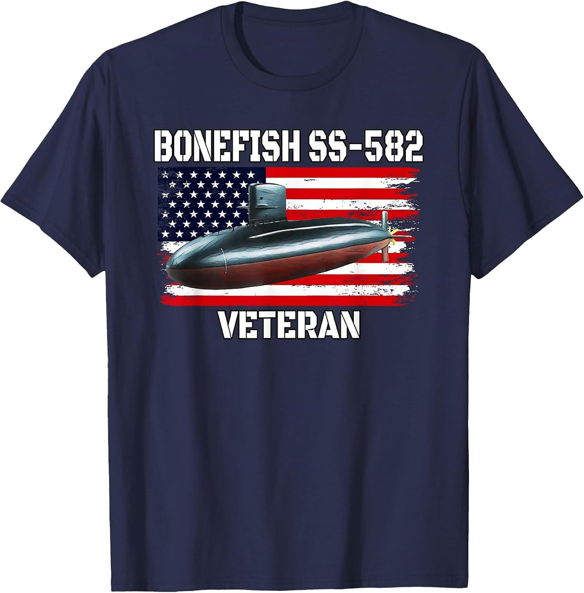 Submarine USS Bonefish SS-582 Veteran Grandfather Dad Son T-Shirt - Navy Blue