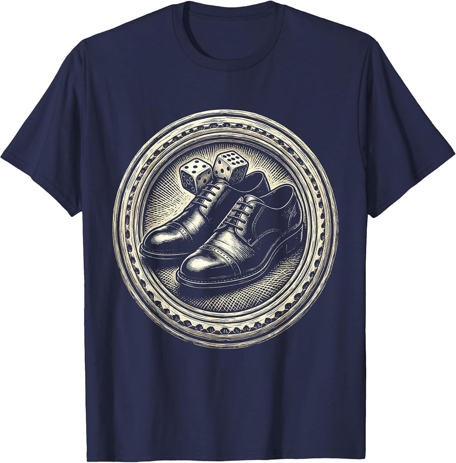 Tuxedo Shoes and Dice Graphic Design T-Shirt - Navy Blue