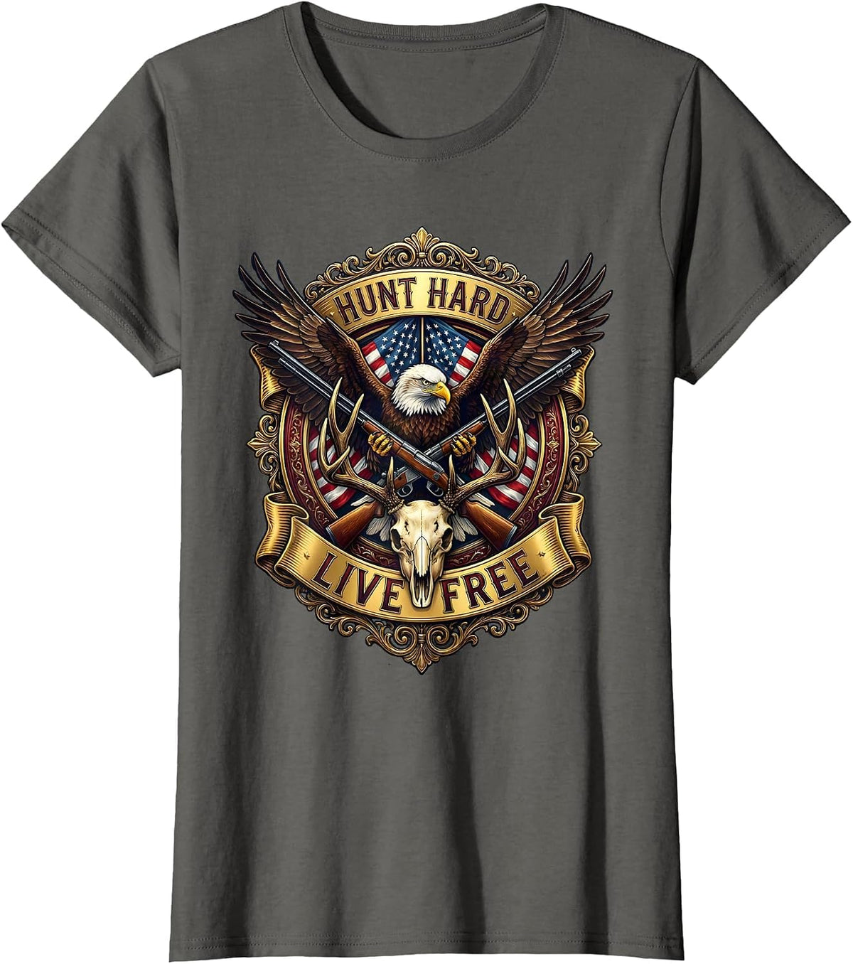 Women's Hunt Hard Live Free Outdoor Hunting Design T-Shirt - Asphalt Grey