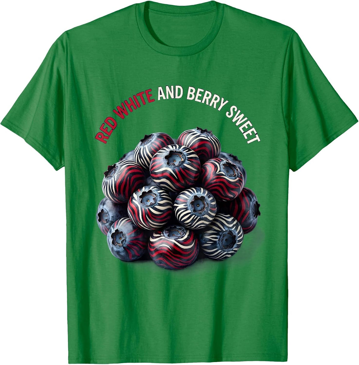 Men's Red White and Berry Sweet Patriotic Design T-Shirt - Kelly Green
