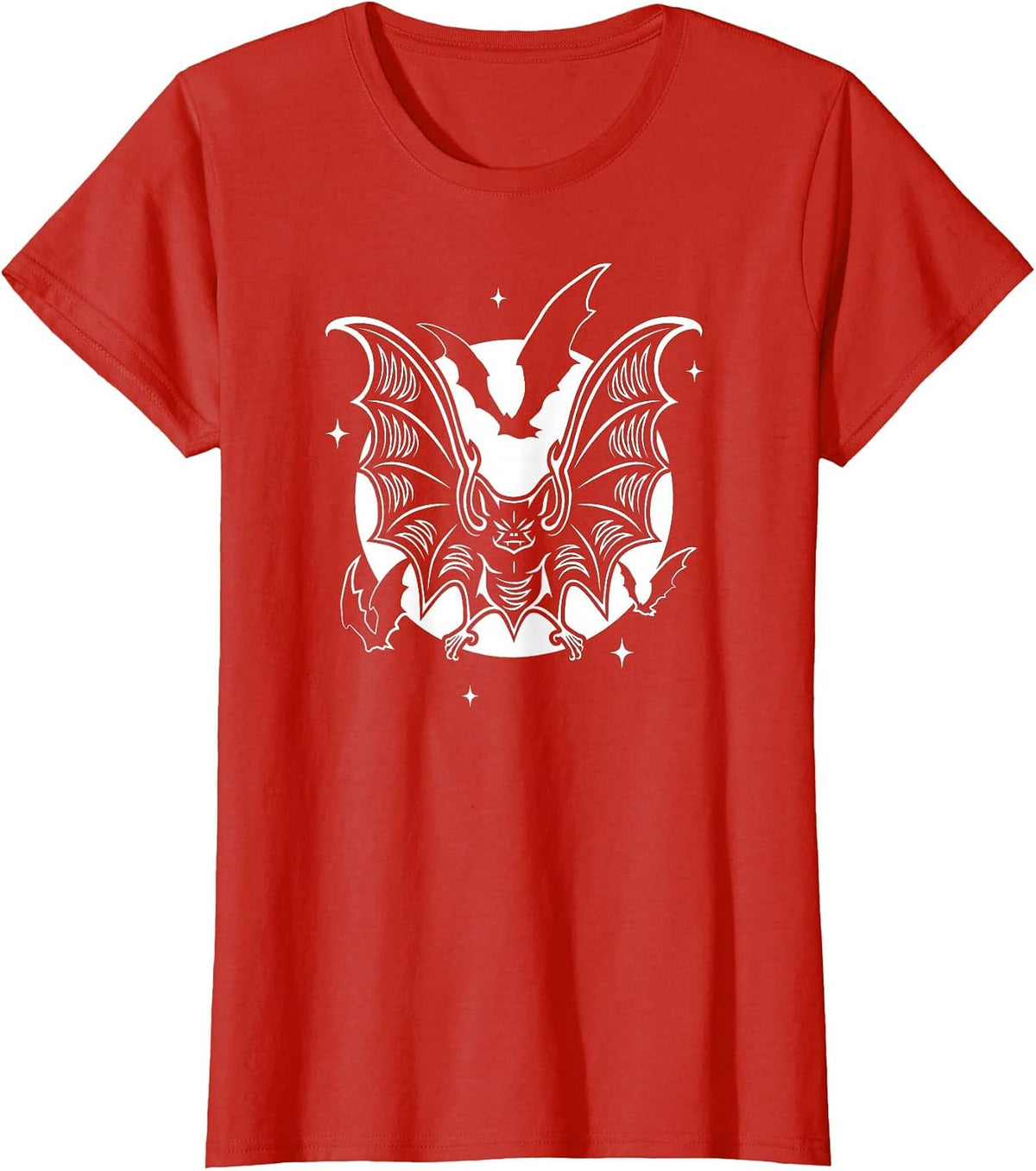 Vampire Bats and Moon with Stars at Night Halloween Goth T-Shirt - Red