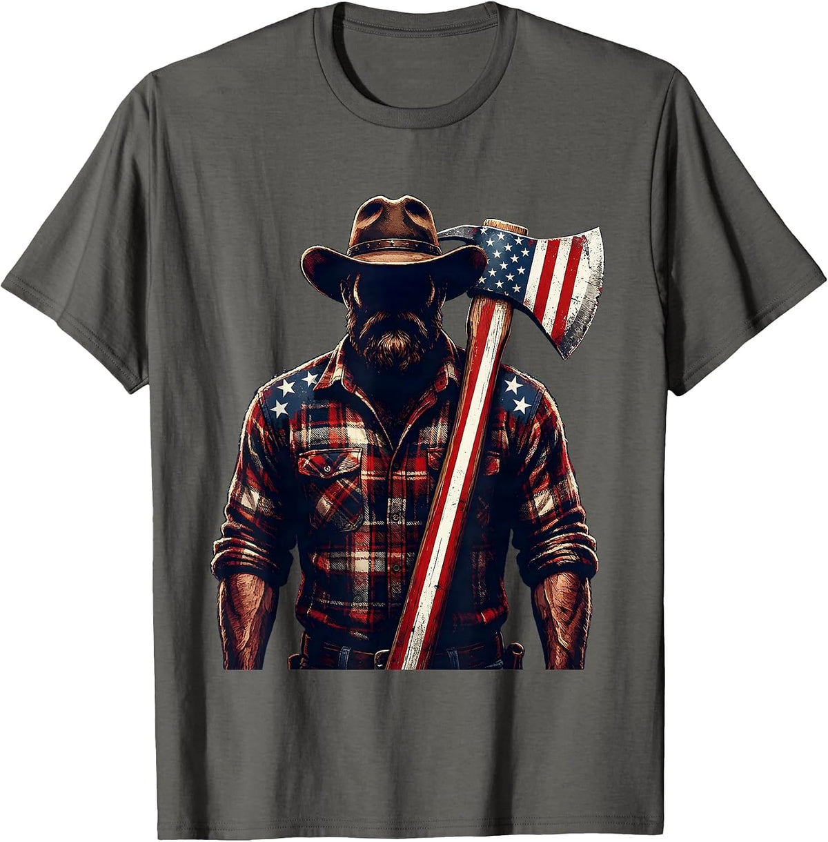 Rugged Lumberjack American Flag Axe Graphic T-Shirt - Asphalt Grey