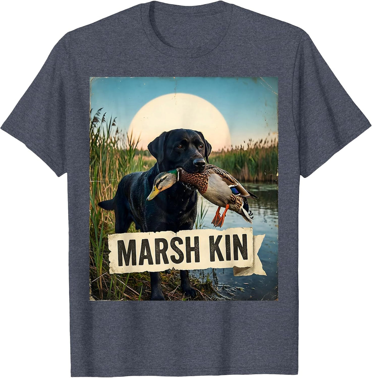 Marsh Kin Vintage Local Boy Black Lab Duck Hunting Youth T-Shirt - Heather Blue