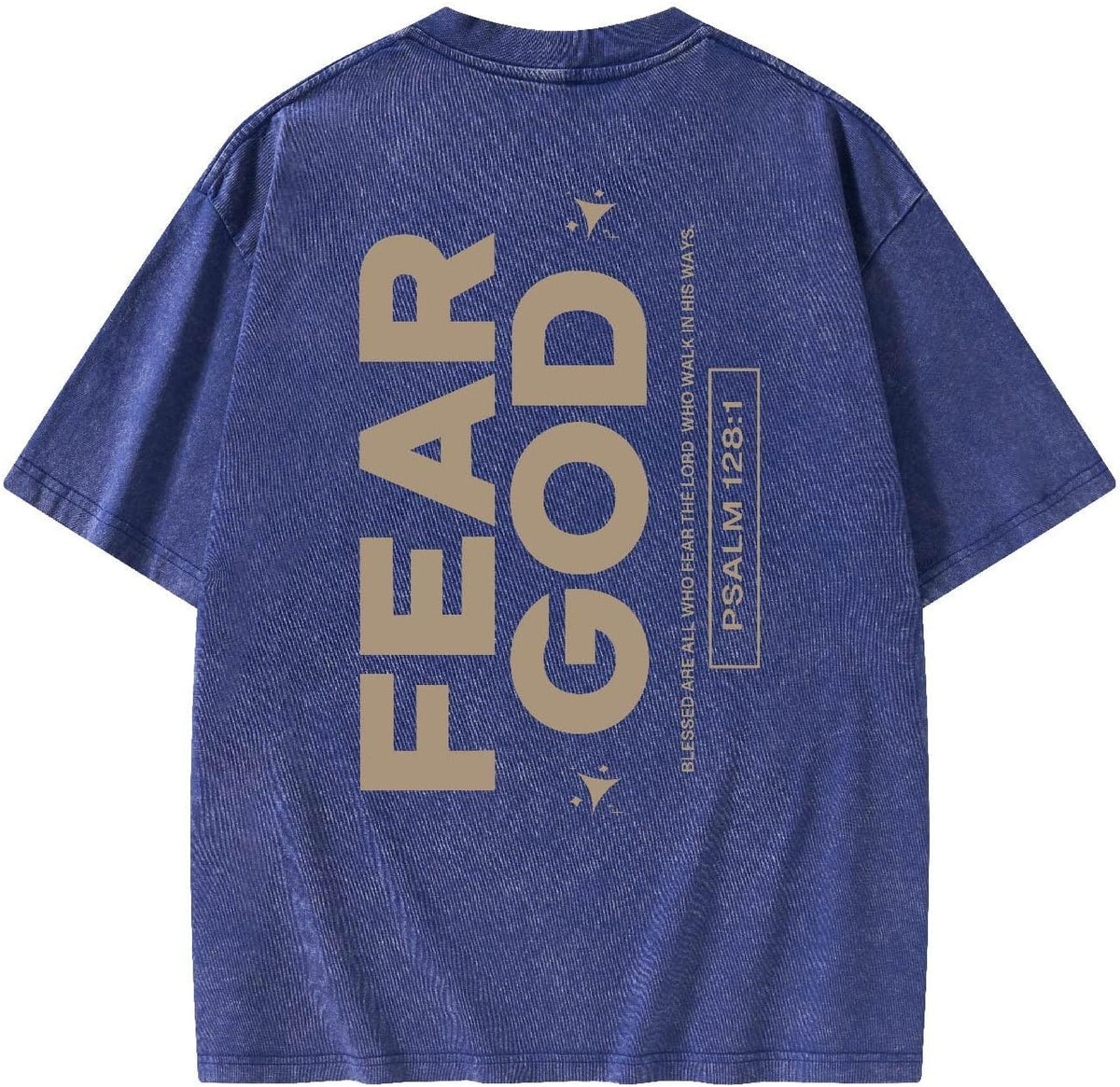 Graphic Tees Summer Women Men Cotton Novelty Oversized Crew Fear God Christian Washed T-Shirt - Blue