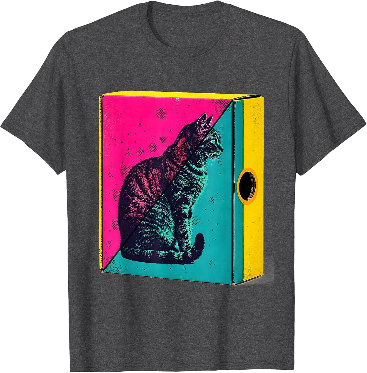 Men's Schrödinger Cat Box Quantum Physics Humor T-Shirt - Dark Heather Grey