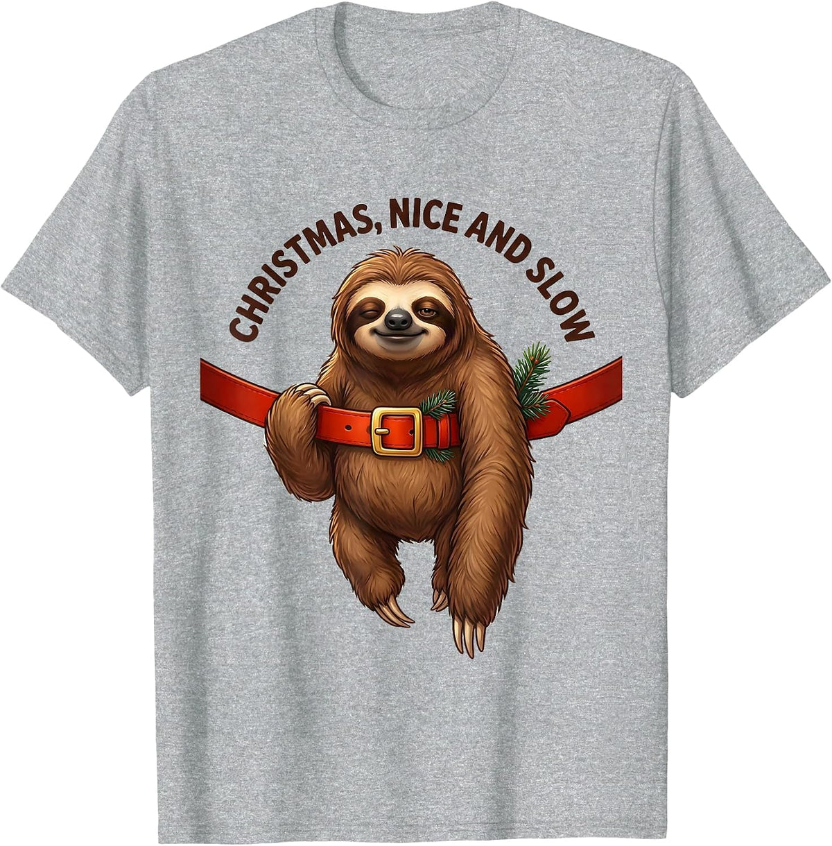 Men's Christmas, Nice And Slow Cute Kawaii Sloth Lover Holiday T-Shirt - Heather Grey