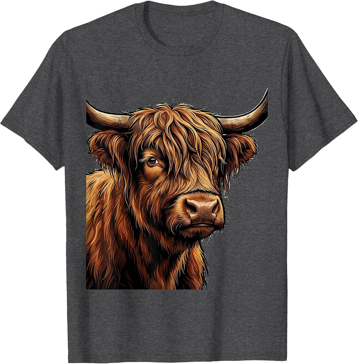 Highland Cow Cartoon Whimsical Humor T-Shirt - Dark Heather Grey