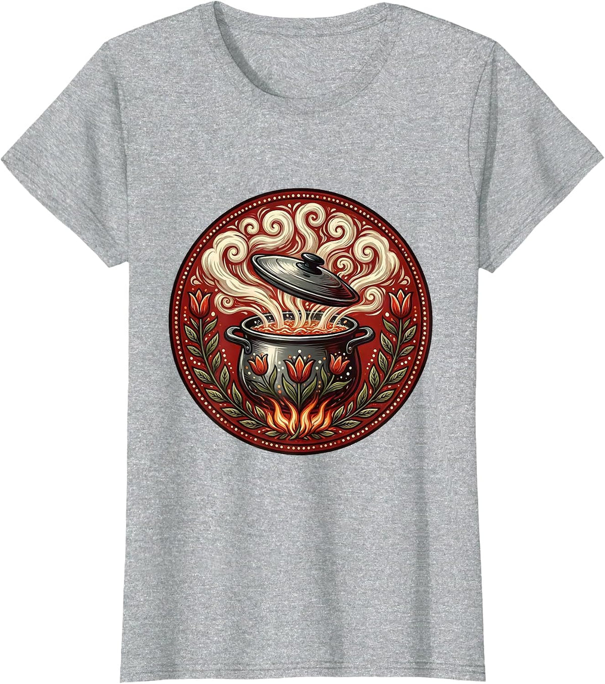 Boiling Over Chef Pot Steam Illustration T-Shirt - Heather Grey