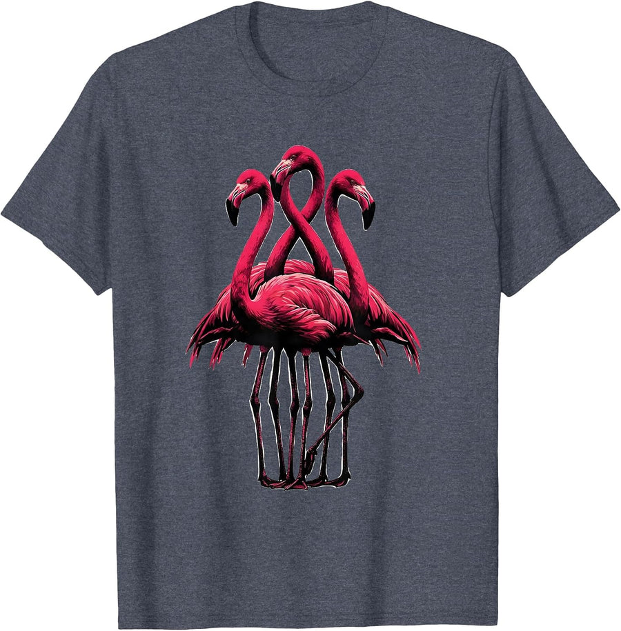 Flamingo Braided Cluster Silhouette Bird Lover Humor T-Shirt - Heather Blue