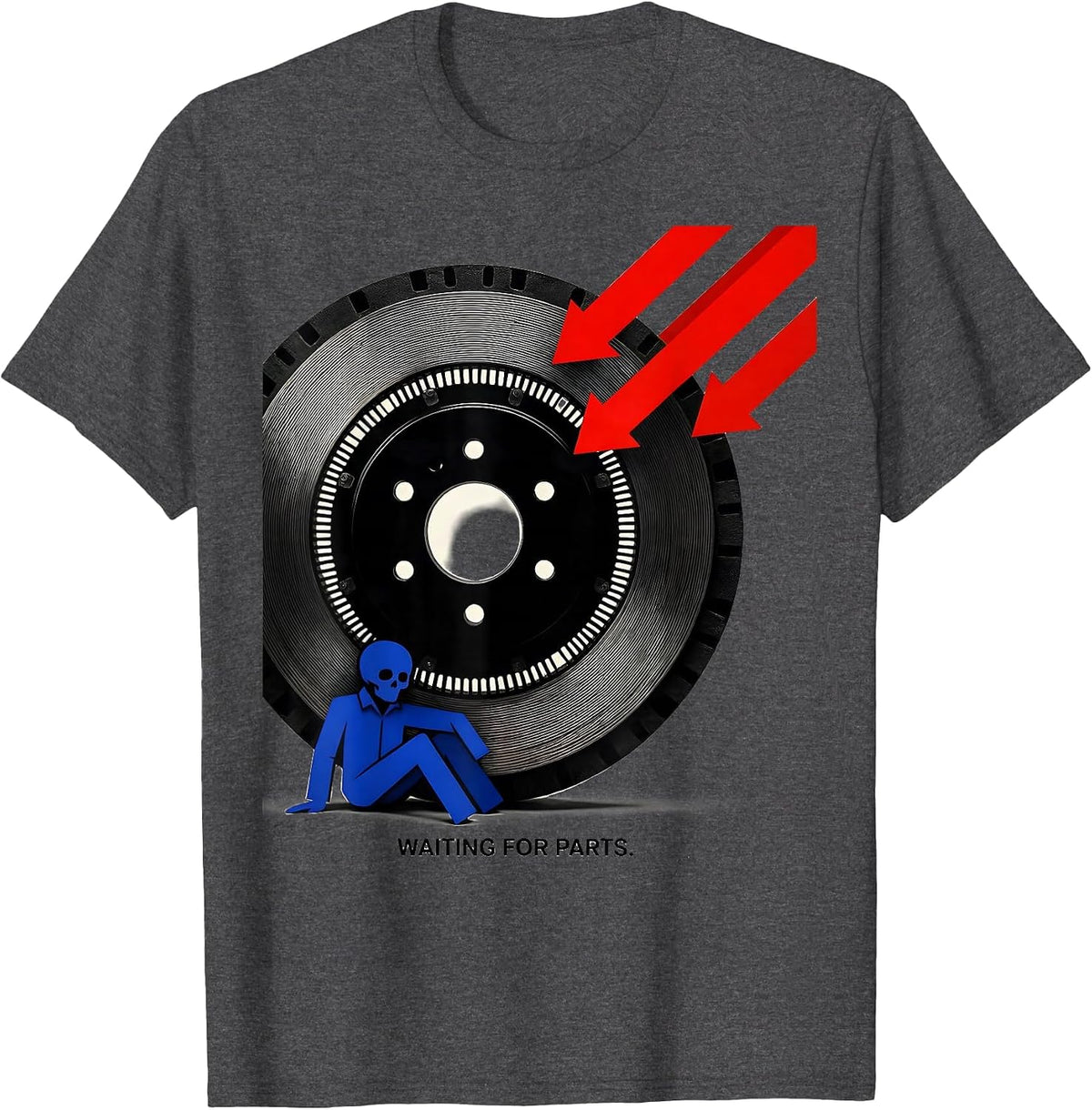 Men's Waiting For Parts Bauhaus Modernist Mechanic Skeleton Auto T-Shirt - Dark Heather Grey