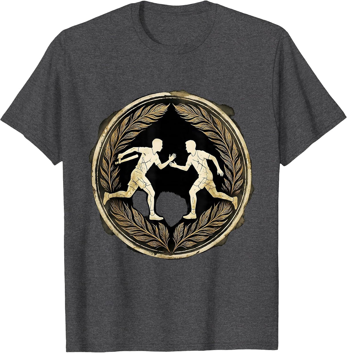 Baton Handoff Sprinters Track and Field Design T-Shirt - Dark Heather Grey