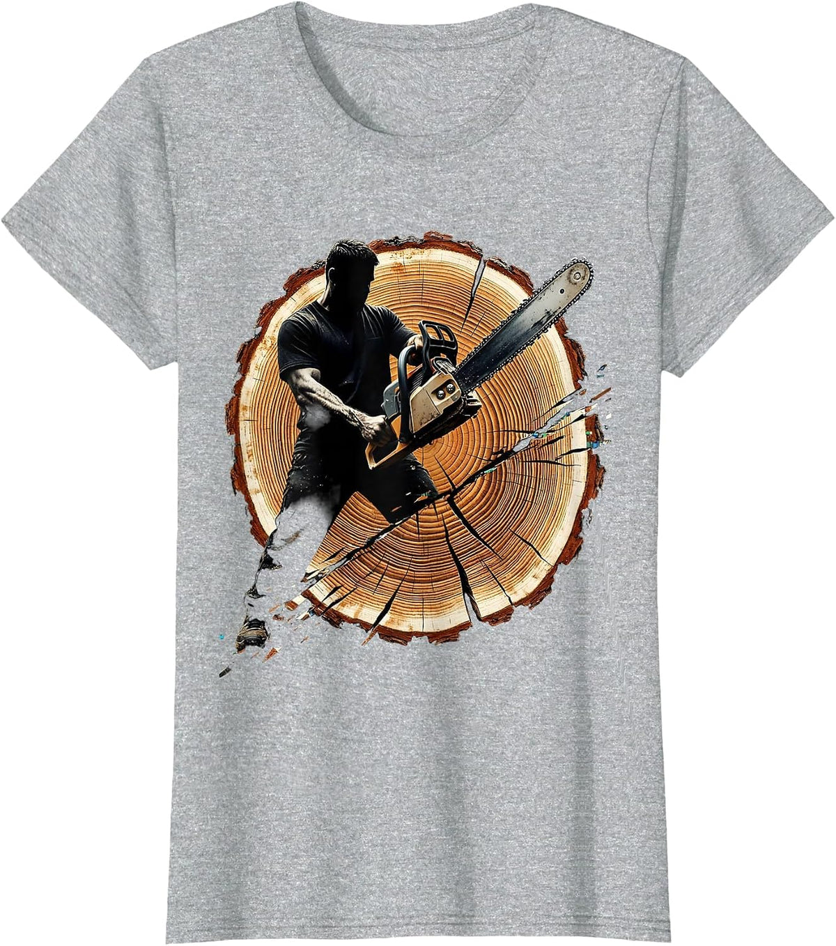 Labor Day Logger Chainsaw Redwood Illustration T-Shirt - Heather Grey